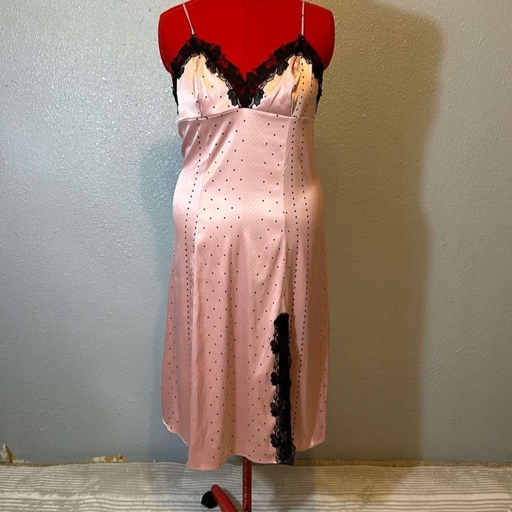 Victoria's Secret Pink Satin Slip with Black Lace Trim